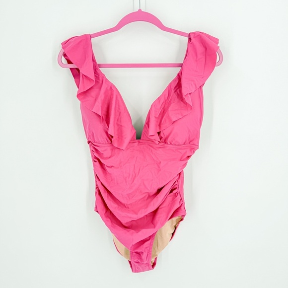 J. Crew Pink Ruffled One Piece Swimsuit - Picture 2 of 4